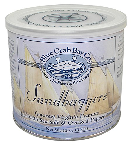 Blue Crab Bay "Sandbaggers" - Gourmet Virginia Peanuts with Sea Salt & Cracked Pepper, 12 Oz. Tin (4-Pack)
