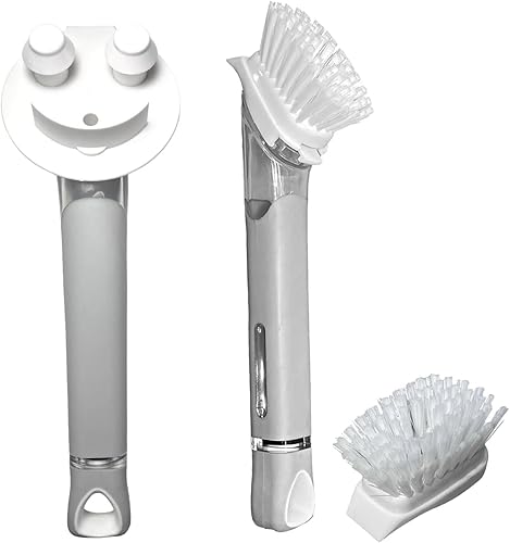 The Original Smiling Handle with Soap Dispensing by Smilyeez for The Smiling Sponge & Smilyeez Dishwand Combo (White/Grey)