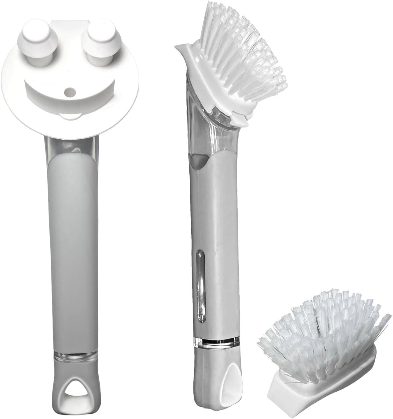 The Original Smiling Handle with Soap Dispensing by Smilyeez for The Smiling Sponge & Smilyeez Dishwand Combo (White/Grey)