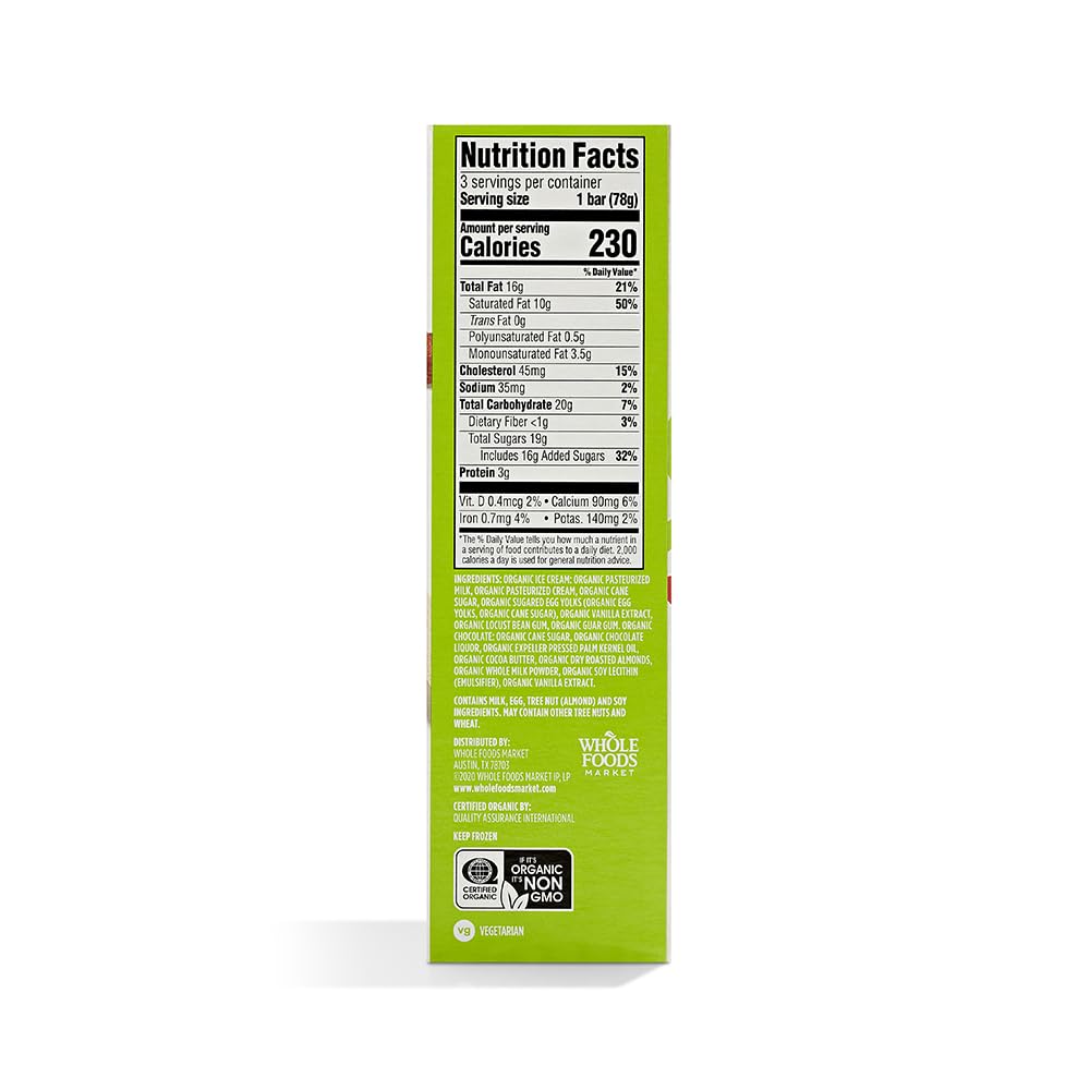 365 by Whole Foods Market, Organic Vanilla Ice Cream Chocolate Almond Bar, 9 fl oz