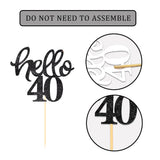 Black Glitter 40th Birthday Cupcake Toppers 40th Birthday Celebrating Party Decorations - Set of 24