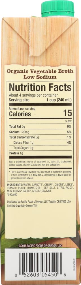 Pacific Foods Organic Low Sodium Vegetable Broth, 32 oz (Pack of 3)