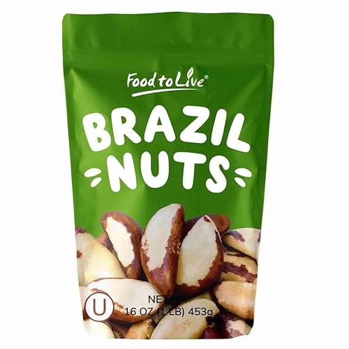 Food to Live - Raw Brazil Nuts, 1 Pound, Raw, Whole, No Shell, Unsalted, Kosher, Vegan, Keto and Paleo Friendly, Bulk, Good Source of Selenium, Low