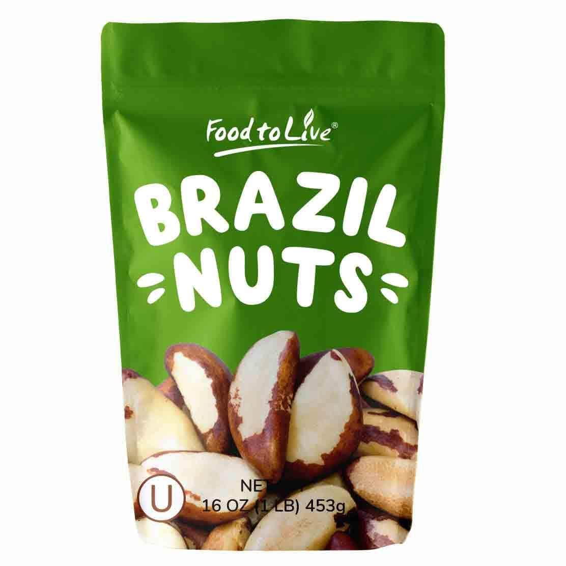 Food to Live - Raw Brazil Nuts, 1 Pound, Raw, Whole, No Shell, Unsalted, Kosher, Vegan, Keto and Paleo Friendly, Bulk, Good Source of Selenium, Low