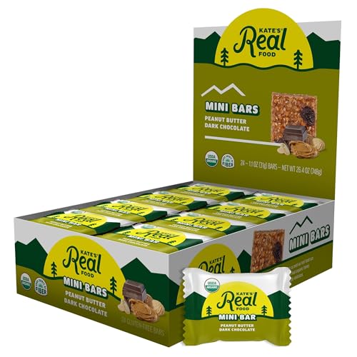 Kate’s Real Food Mini Organic Granola Bars - Peanut Butter Dark Chocolate (1.1 oz, Pack of 24) - Organic Energy Bars Made with Gluten Free Oats - Non