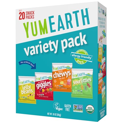 YumEarth Organic Variety Box - Jelly Beans, Giggles, Chewys, Sour Littles - Allergy Friendly (Top 9 Free), No Artificial Dyes, Non GMO, Gluten Free