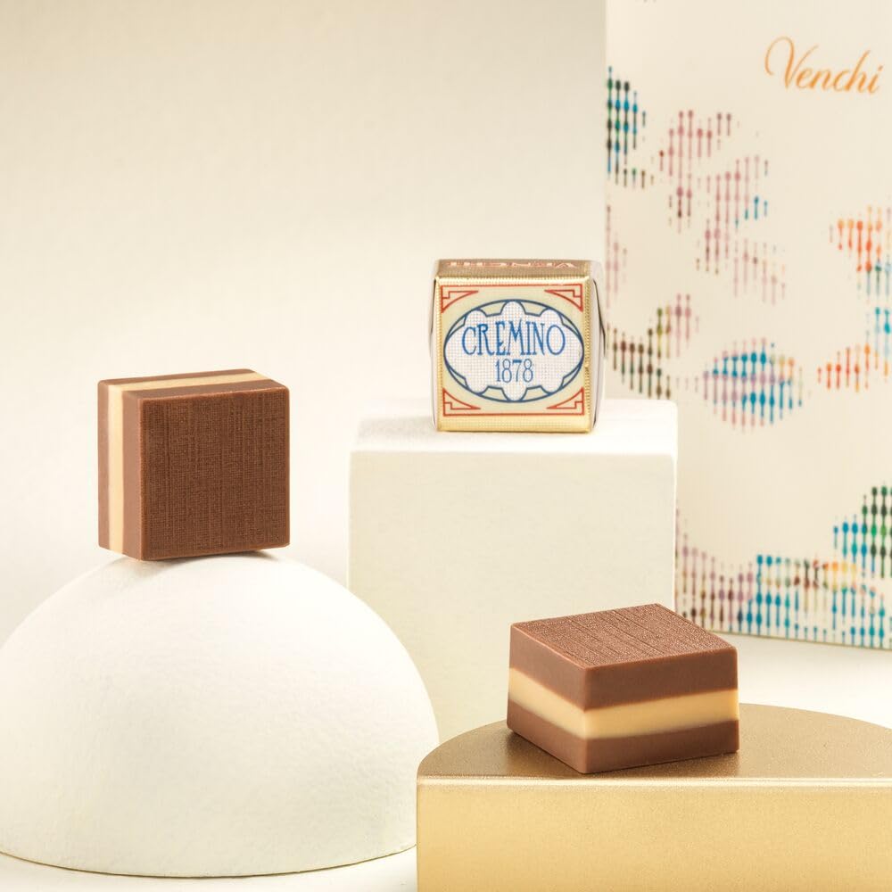 Venchi Cremino Classic 1878 Chocolate 24-Piece Elegant Gift Box - Smooth White Chocolate with Cream Almond Paste between layers of Milk Gianduja