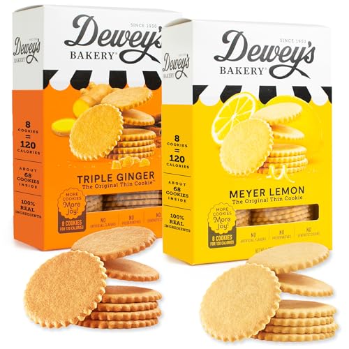 Dewey's Bakery Meyer Lemon & Triple Ginger Moravian Style Thin Cookies Variety Pack, Bakery Fresh with Real Simple Ingredients, Low Calorie Snack, No