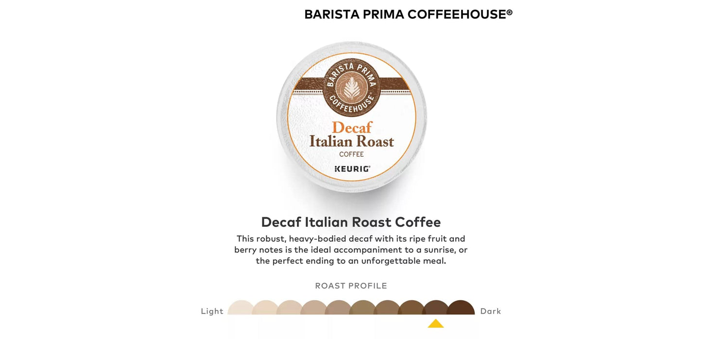 Barista Prima Coffeehouse Decaf Italian Roast KCups 96ct