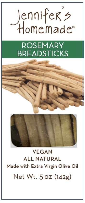 JENNIFERS HOMEMADE Rosemary Breadsticks, VEGAN All Natural, Made with extra virgin olive oil, Crunchy and delicious snack, 5 OZ