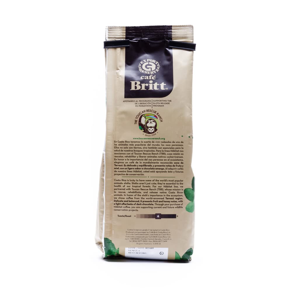 Café Britt® - Costa Rican Habitat Sloth Coffee (10.5 oz.) (3-Pack) - Whole Bean, Arabica Coffee, Kosher, Gluten Free, 100% Gourmet & Medium Light