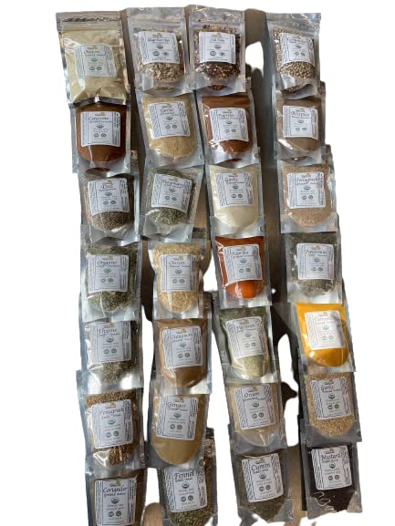 eSutras Organics Essential Spices Herbs Starter Set 28 piece Cooking Grilling Pickling Kit ALL Pure Organic Fresh Dried