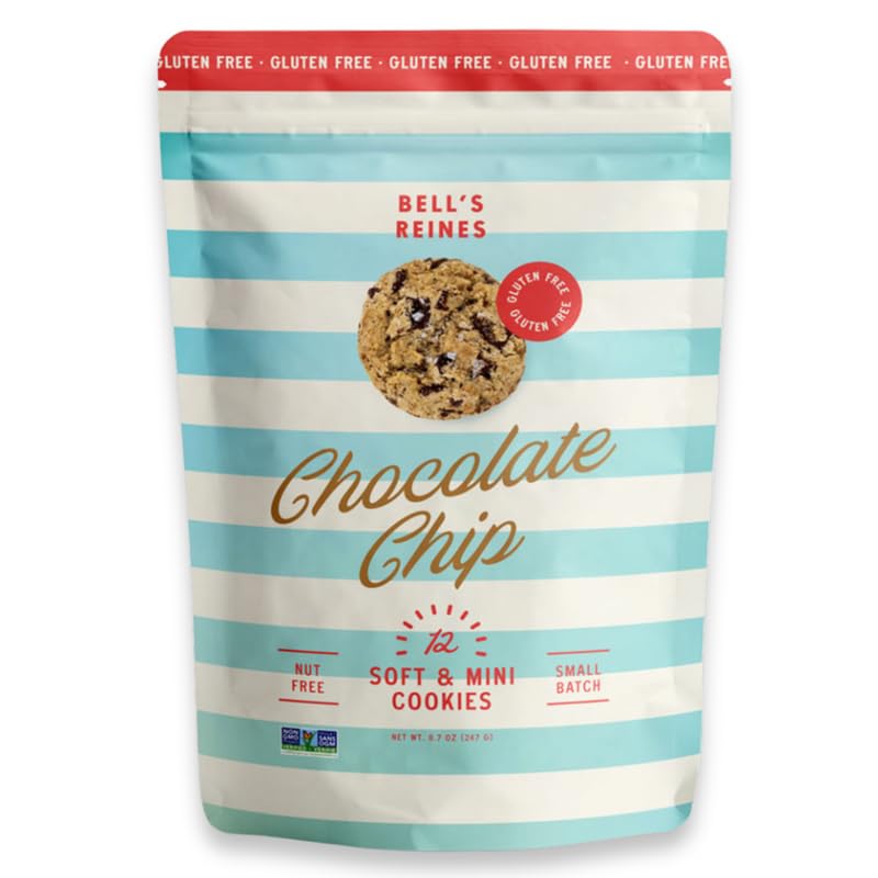 Bell's Reines Gluten Free Chocolate Chip Cookies, Soft Gourmet Small Batch, Healthy Snacks, Bakery Fresh 12-Cookie Bag