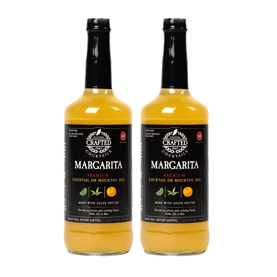 Crafted Cocktails Margarita Mix | 2 Pack (32 Fl Oz Each) | Low Calorie (60 Calories/Serving) | Premium Cocktail & Mocktail Mixer | Clean Ingredients