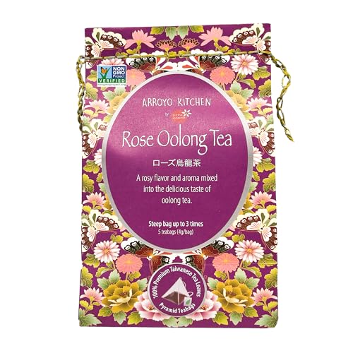 Arroyo Kitchen by Little Jasmine, Non-GMO Rose Oolong Tea Bag, 4 Gr of Premium Taiwanese Whole Tea Leaves and Flowers per Bag, PLA Tea Bag, Brew Hot