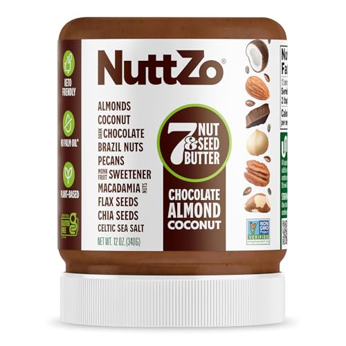 NuttZo Keto Chocolate Almond Coconut 7 Nut and Seed Butter, Almonds Coconut Brazil Nuts Pecans and More, Dark Chocolate Keto-Friendly, No Added Oil