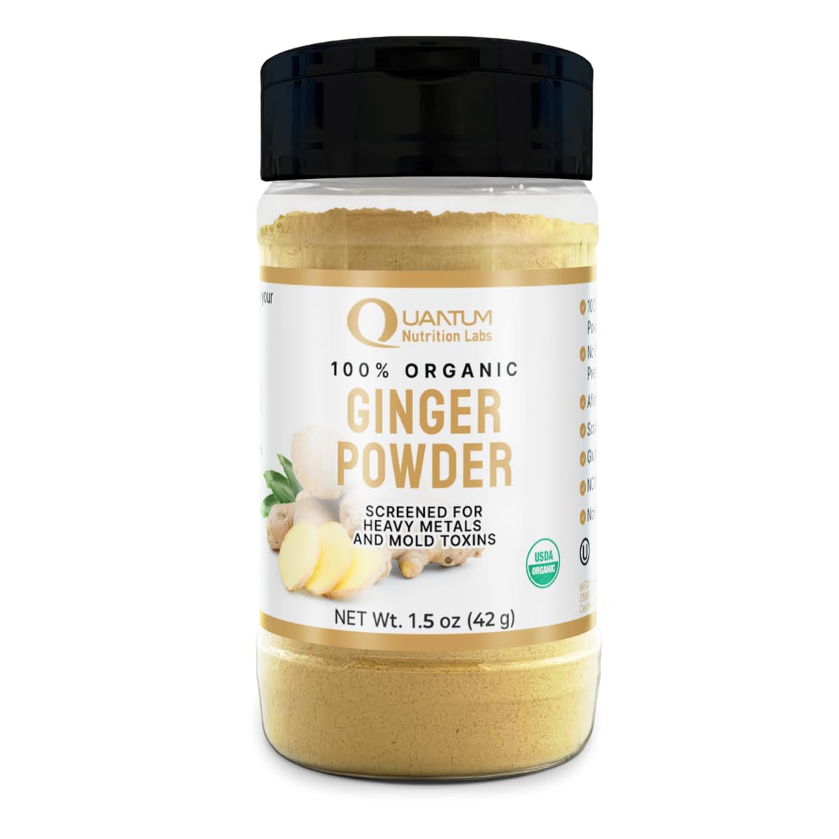 Quantum Nutrition Labs Organic Ginger Powder - Organic Dried Ground Ginger, Spice for Cooking & Tea, Food Seasoning, Natural Wellness Support, Non
