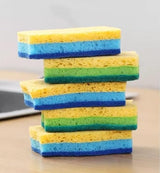 BORAHD'S Cellulose Scrub Sponges, Multi-Color Pack, Non-Scratch Kitchen Cleaning Sponges, 6 Count, Yellow and Blue, for Dishes, Counters and Cookware