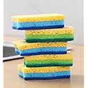 BORAHD'S Cellulose Scrub Sponges, Multi-Color Pack, Non-Scratch Kitchen Cleaning Sponges, 6 Count, Yellow and Blue, for Dishes, Counters and Cookware