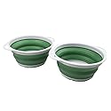 SAMMART 2.6L (0.68 Gallon) Collapsible Tub - Foldable Dish Tub - Portable Washing Basin - Space Saving Plastic Washtub (Grey/Dark Sea Green (Set
