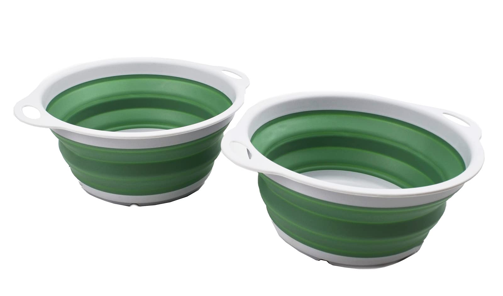 SAMMART 2.6L (0.68 Gallon) Collapsible Tub - Foldable Dish Tub - Portable Washing Basin - Space Saving Plastic Washtub (Grey/Dark Sea Green (Set
