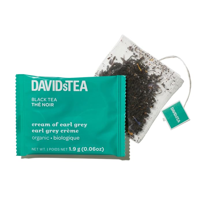 DAVIDsTEA Organic Cream of Earl Grey - High Caffeine Black Tea with Bergamot & Natural Vanilla - 12 Count - Smooth, Citrusy & Rich Breakfast Blend