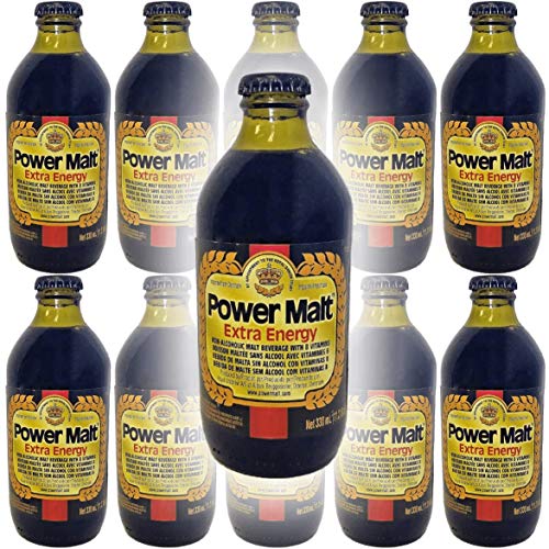 Power Malt, Extra Energy, Non-Alcoholic Malt Beverage, 11oz Glass Bottle (Pack of 10, Total of 110 Fl Oz)