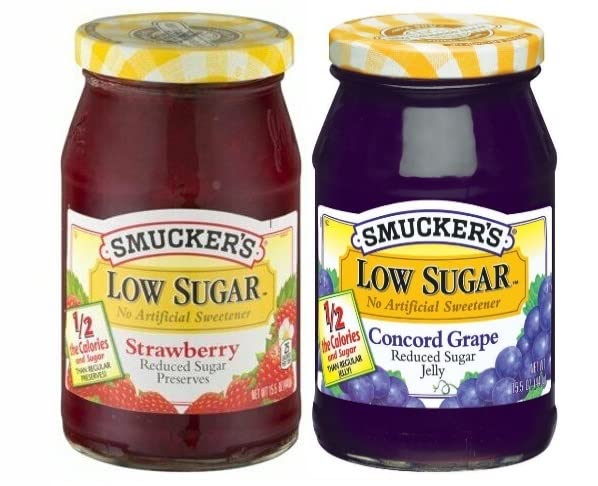 Low Sugar Strawberry Preserves and Concord Grape Jelly, 15.5 Ounce (Pack of 2) - with Two Make Your Day Sporks or Spreader