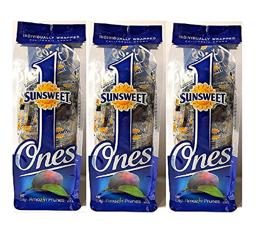 Sunsweet Ones Individually Wrapped Pitted Prunes Bundle - 3 Packages (each package is 6 ounces) and Prune Recipe E-Book (Downloadable)