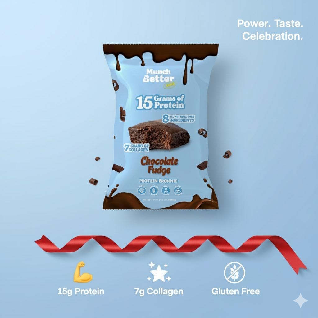 Munch Better Chocolate Fudge Protein Brownies - 15g Protein, Soft & Chewy, Gluten-Free, Low Sugar, Individually Wrapped, Clean Ingredients - 12 Count