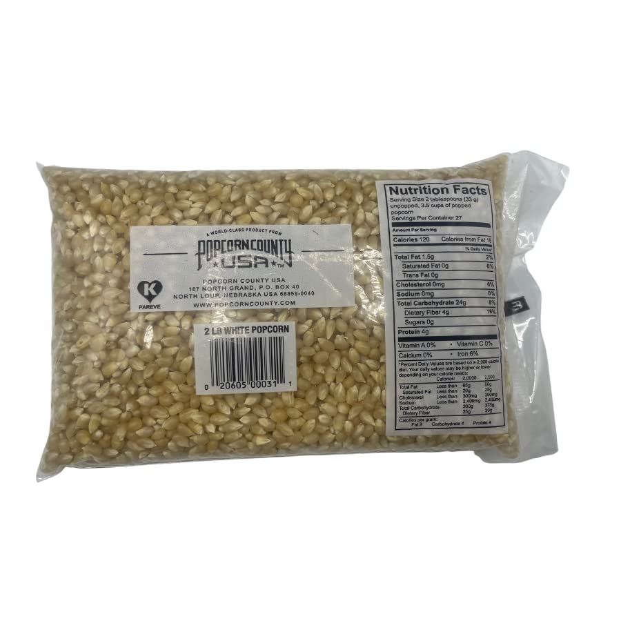 Popcorn County USA | White Un-Popped Popcorn Kernels | Pops with Fewer Hulls | Non GMO and Gluten Free | Movie Night Snack | Made in Nebraska | 2 lb