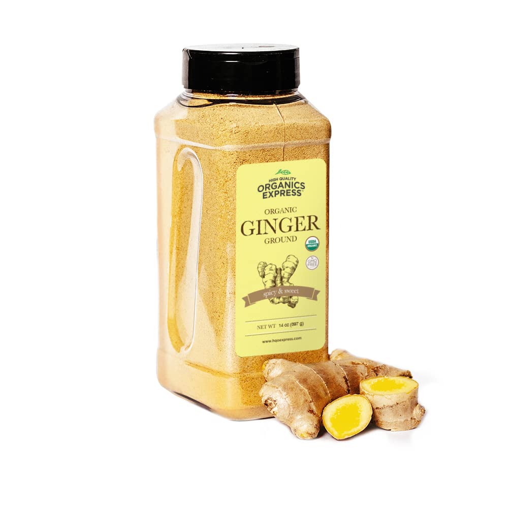 HQOExpress Organic Ground Ginger - Non GMO, Kosher, USDA Certified Organic Ginger Powder - Hot and Spicy Aromatic Seasoning for Baking, Rubs