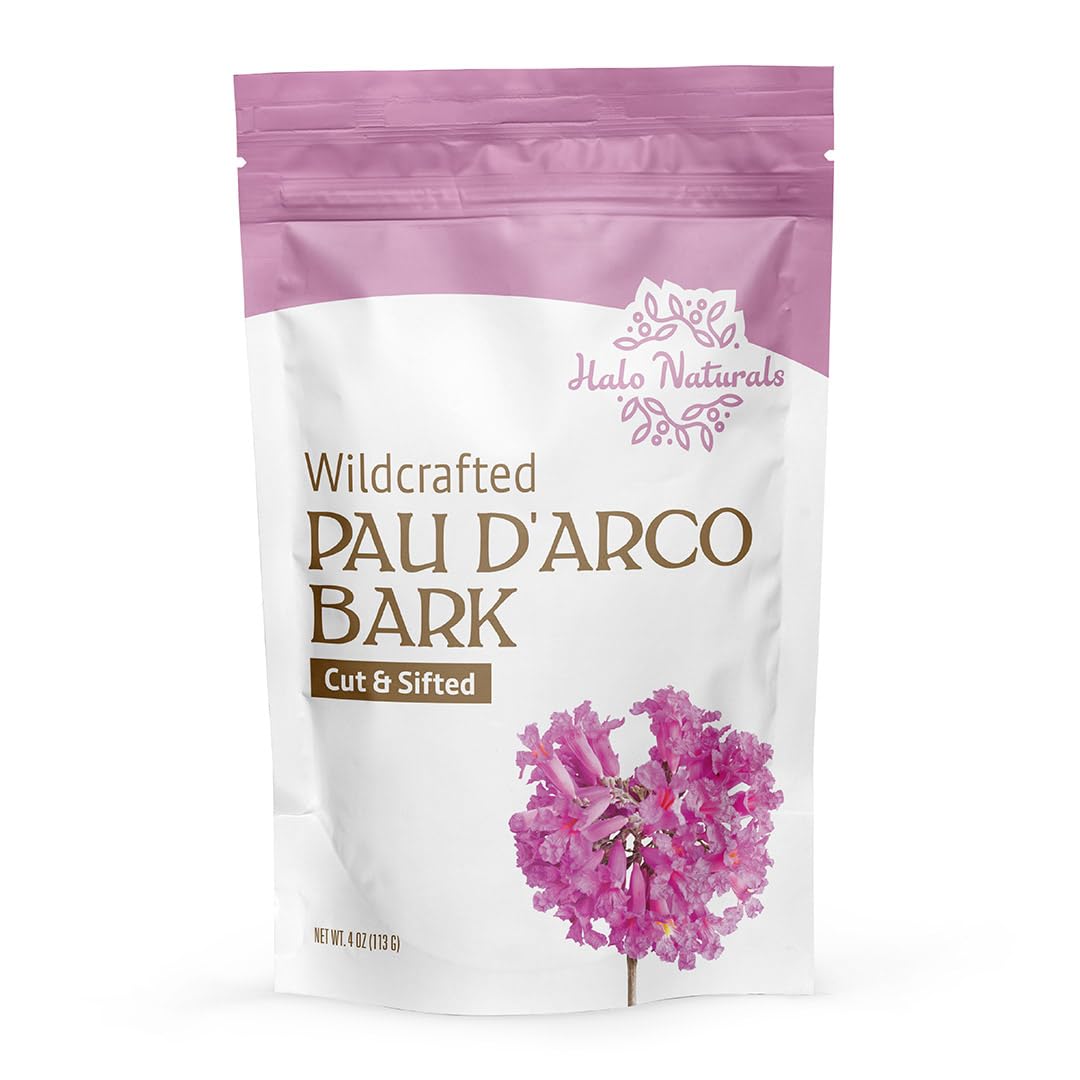 Halo Naturals Pau D'Arco Bark Cut & Sifted Wildcrafted, 4 Ounces Resealable Pouch| Packaged in The USA