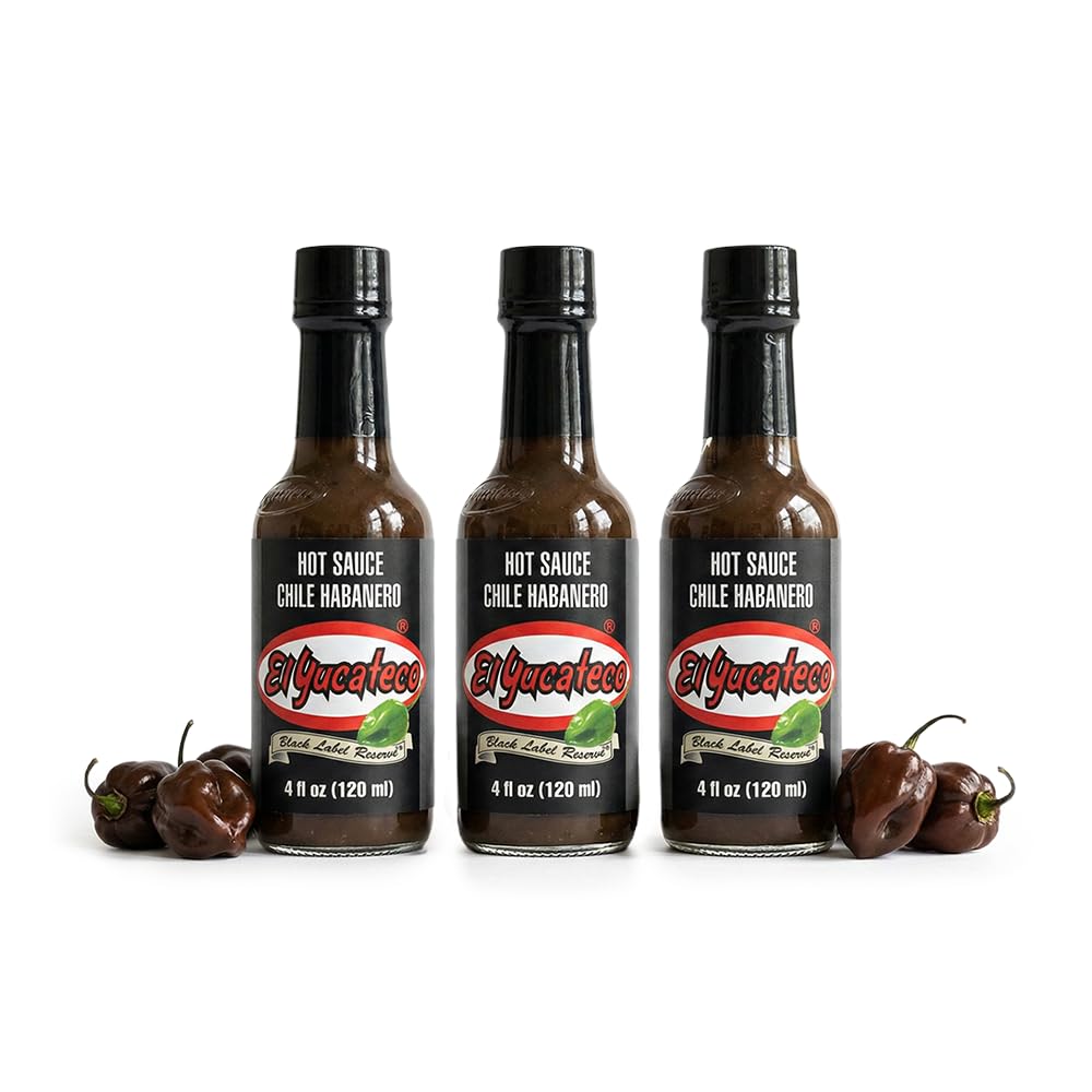 El Yucateco Black Label Reserve Habanero Hot Sauce, Smoky Chile Habanero Flavor, 4 oz Bottles (Pack of 3)