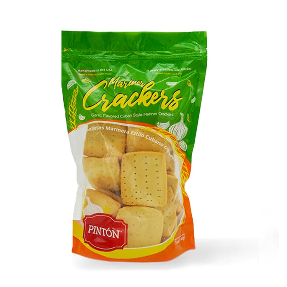 Garlic Marinera Crackers with Rosemary, Square Crunchy Thins, Aromatic Crispy Snack for Soups & Salads | PINTON | 7 oz - Pack of 2