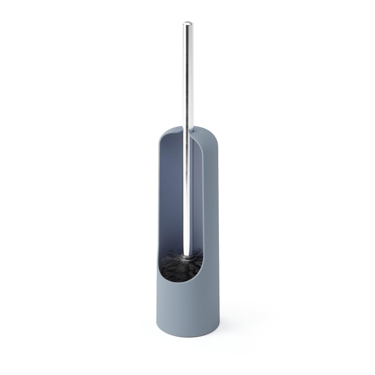 Umbra Touch Toilet Brush with Hideaway Holder - Durable, Slim, Plastic and Metal Bowl Cleaner with Bristles, Slate Blue