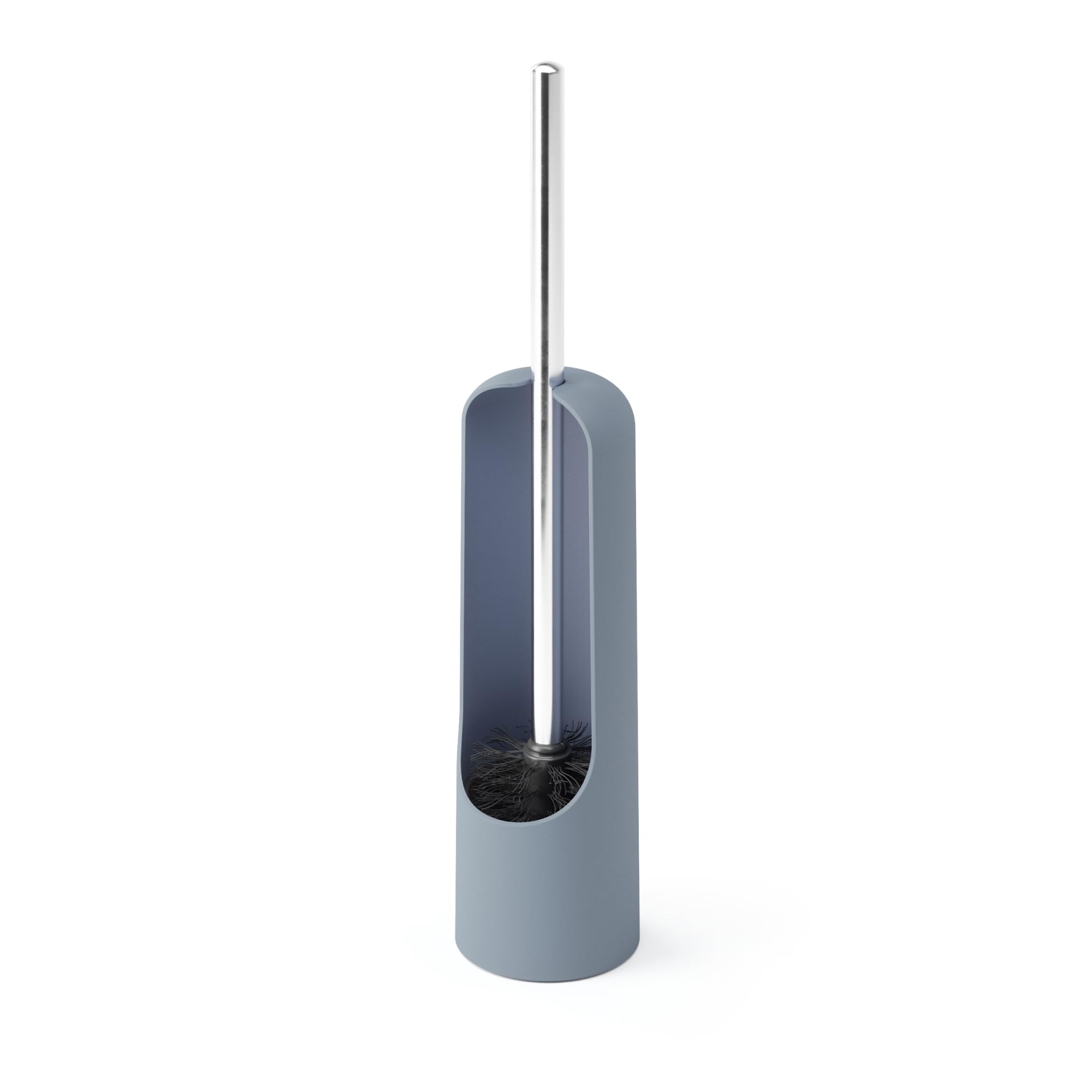 Umbra Touch Toilet Brush with Hideaway Holder - Durable, Slim, Plastic and Metal Bowl Cleaner with Bristles, Slate Blue