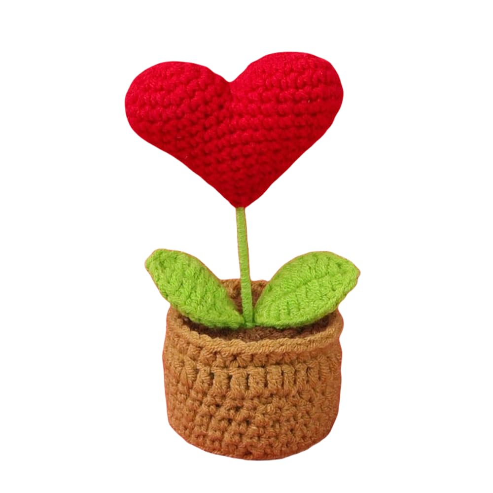 Weaving mini love potted plants, mini knitted potted plants, finished office decorations (red)