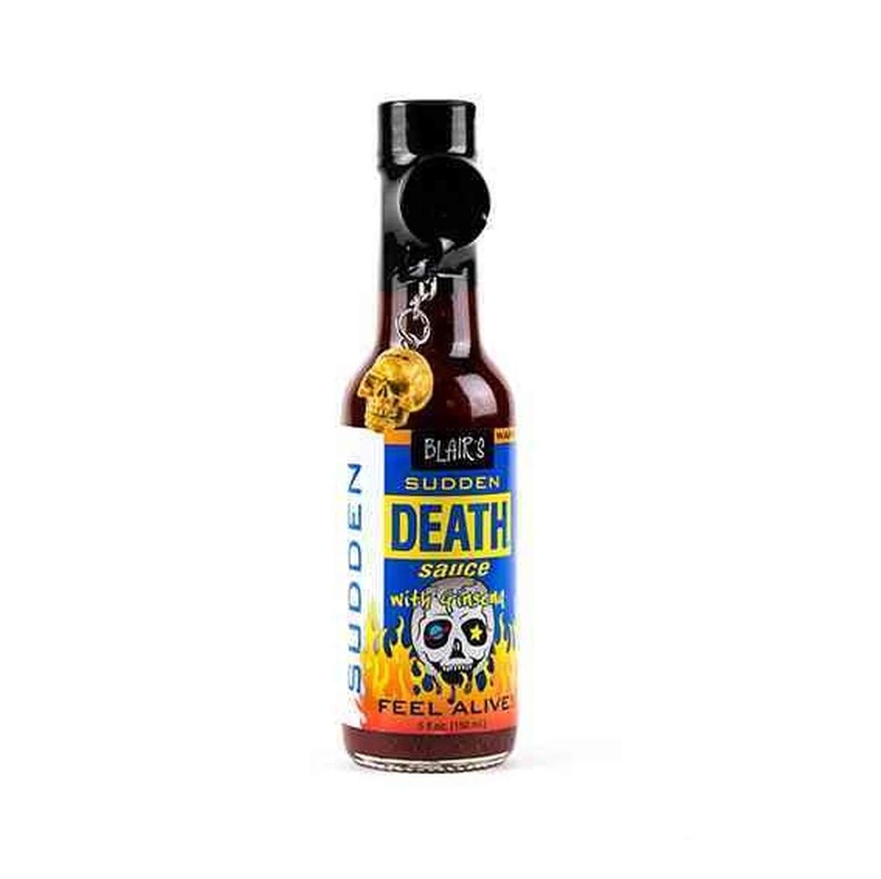 RetailSource B144x1 Blair's Sudden Death Sauce with Ginseng & Skull Key Chain, 5 oz., 1 Bottle, 3.04" Height, 3.04" Width, 3.04" Length