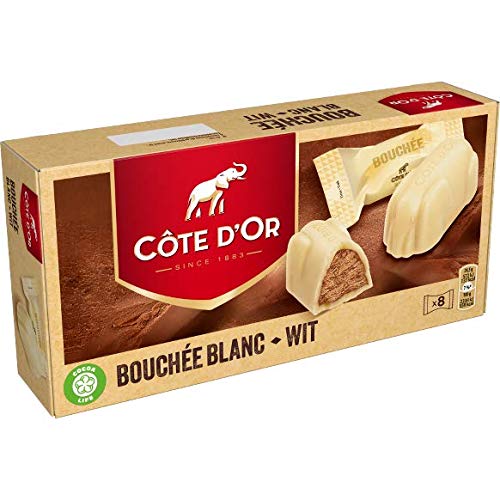 Cote d'Or - White Bouchees - 24 g x 8 pieces - Belgian Milk Chocolate - Chocolate nut bars - perfect snack - Individually wrapped bar chocolate