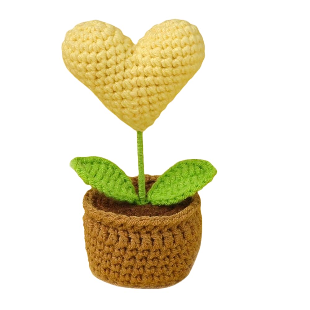 Weaving mini love potted plants, mini knitted potted plants, finished office decorations (yellow)