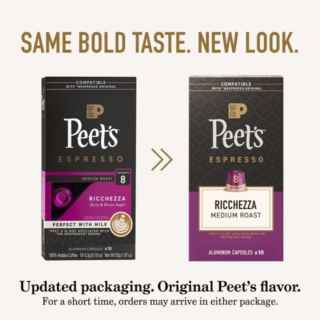 Peet's Coffee, Medium Roast Espresso Capsules, Compatible with Nespresso Original Machine, 100% Arabica Coffee - Ricchezza Intensity 8, 50 Count (5