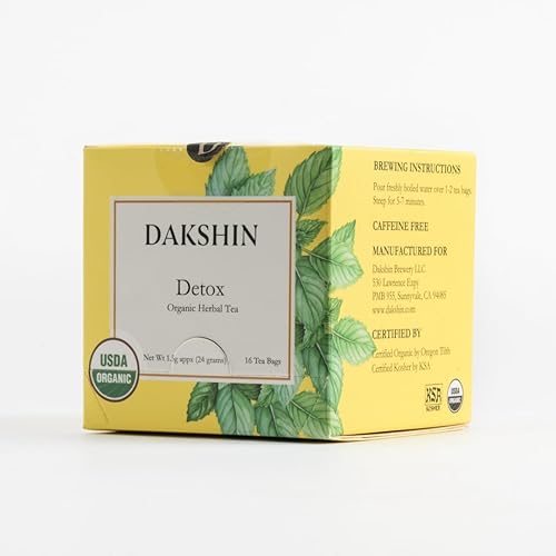DAKSHIN Organic Detox Tea Bags | Lemongrass, Tulsi, Echinacea, Dandelion & Ginger | Naturally Cleansing Daily Wellness Tea | Caffeine-Free | USDA