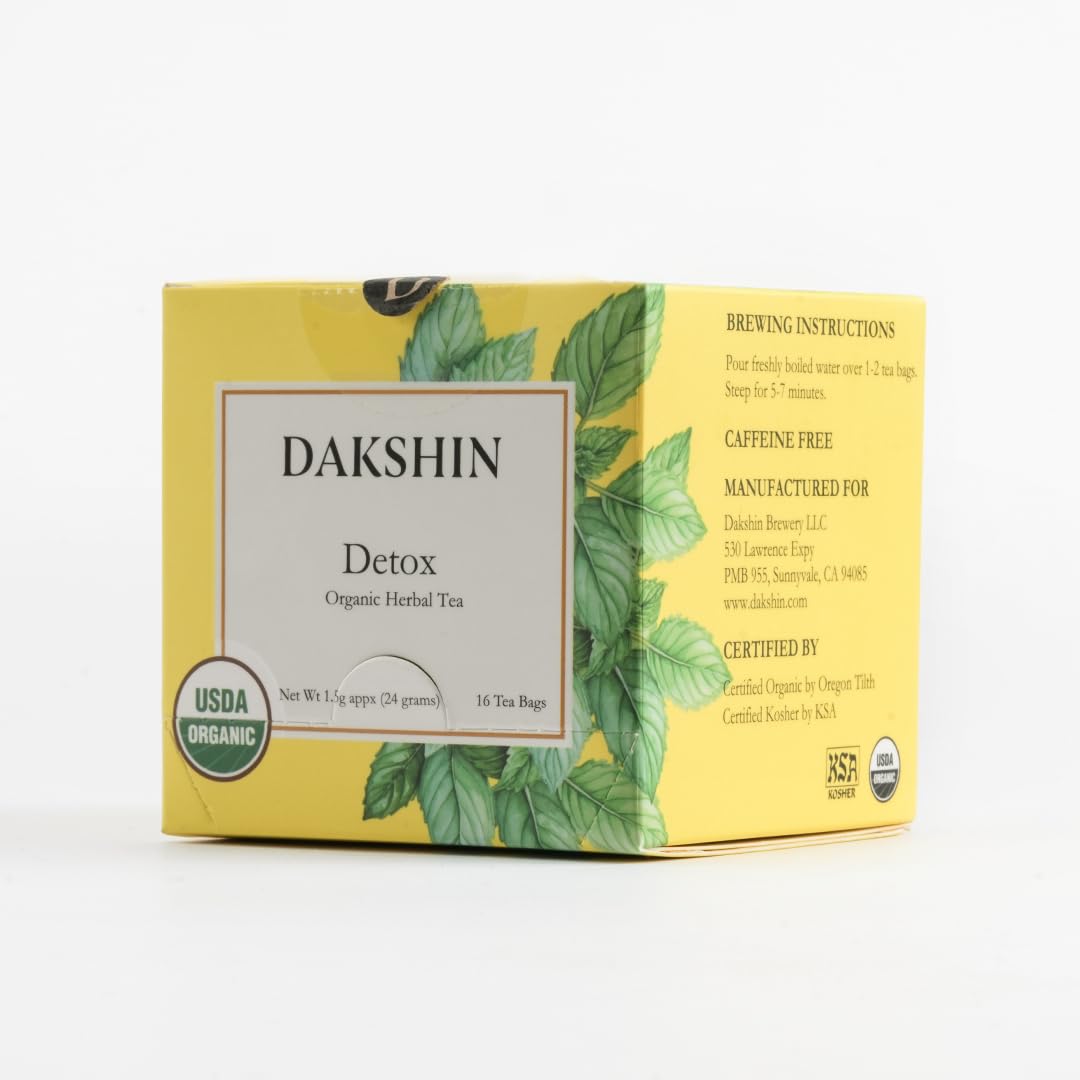 DAKSHIN Organic Detox Tea Bags | Lemongrass, Tulsi, Echinacea, Dandelion & Ginger | Naturally Cleansing Daily Wellness Tea | Caffeine-Free | USDA
