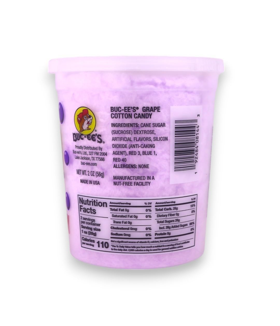 Buc-ee's Gluten Free Cotton Candy - 2 oz Tub (Grapes)