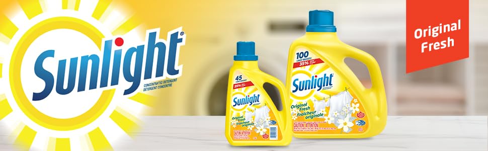 Sunlight Detergent Original Lemon Fresh (100 loads, 4.0L) with Concentrated Formula, Laundry Detergent Liquid for Exceptional Cleaning and Stain