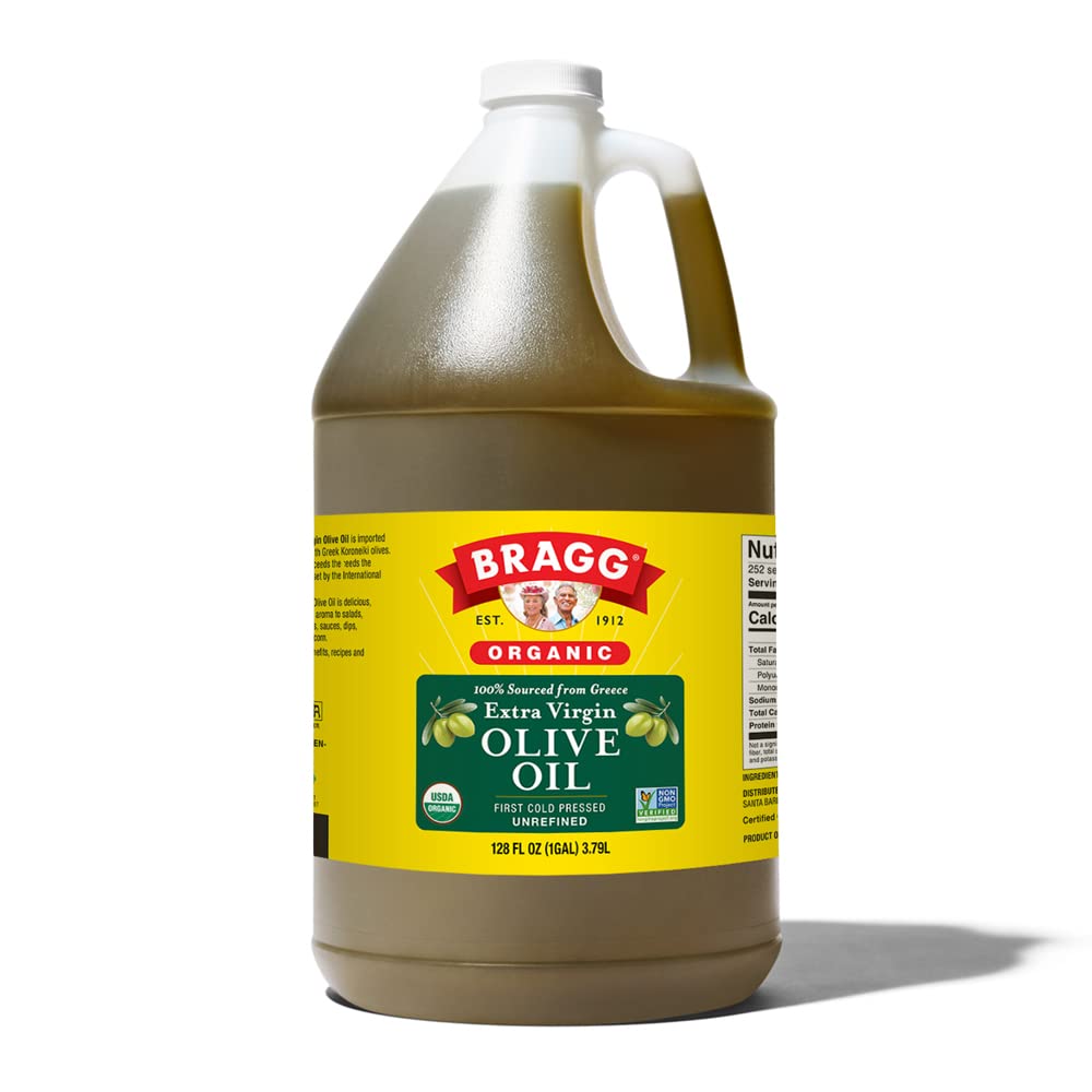 Bragg Organic Extra Virgin Olive Oil - Made with Greek Koroneiki Olives - Cold Pressed EVOO for Marinades & Vinaigrettes - USDA Certified, Non-GMO