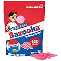 Bazooka Bubble Gum Sugar-Free Chewing Gum Pellets, Bulk Gum in Resealable Bag, 120 Ct in Original Pink Flavor, Sugar Free Bulk, Baseball Party Favors