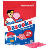 Bazooka Bubble Gum Sugar-Free Chewing Gum Pellets, Bulk Gum in Resealable Bag, 120 Ct in Original Pink Flavor, Sugar Free Bulk, Baseball Party Favors