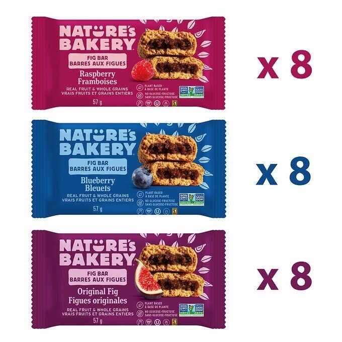 Nature's Bakery Whole Wheat Fig Bars, Variety Pack (8- Blueberry, 8- Original Fig, 8-Raspberry), 1- 24 Count Box of 2 oz Twin Packs (24 Packs), Vegan